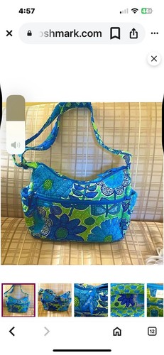 Bolso Bandolera Vera Bradley Lizzy En El Doodle Patrón Margarita Azul Y Verde Flor - Imagen 6 de 10
