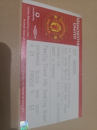 Manchester United V Arsenal 13. April 2002 Ticket