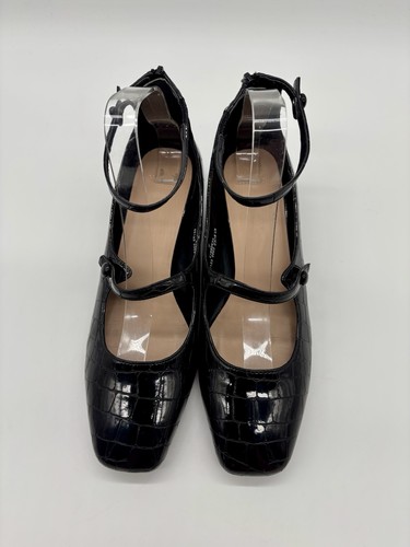 Marks & Spencer Black Moc Croc Faux Patent Leather Mary Jane Shoes - UK Size 7 - Picture 2 of 9