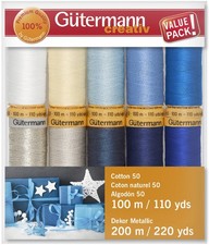 Gutermann Cotton 50 Holiday Thread Set - 10 Spools-Collection 2 - Silver Metalli