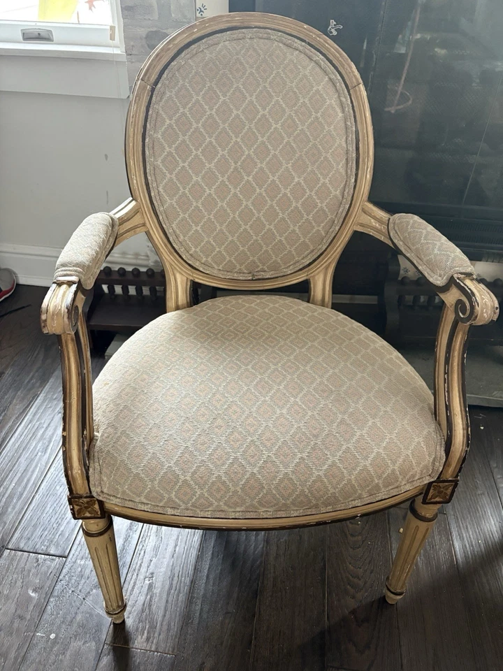 Pair Of Upholstered Antique King Louis XVI Walnut Chairs - Image 3 of 4