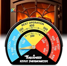 Magnetic Fireplace Thermometer - Large Size, Stove Top Temperature Gauge for Woo
