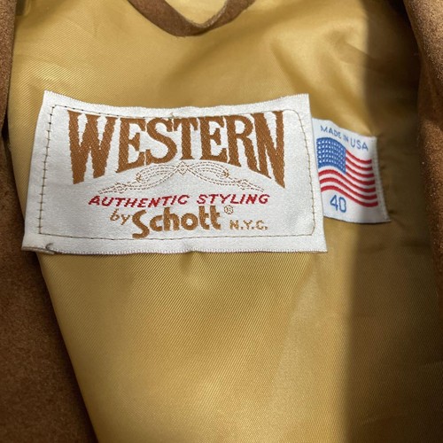 Schott Suede Western Leather Jacket Camel Beige 40 Made In Usa - Picture 5 of 20