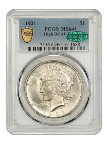 1921 $1 High Relief PCGS/CAC MS64+ - Peace Dollar - Scarce First Year Issue