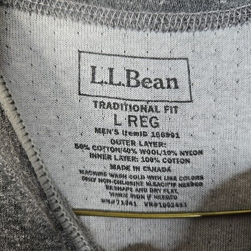 LL Bean Henley Shirt Mens Large Gray Two Layer River Driver Traditional Fit Wool - Picture 2 of 7