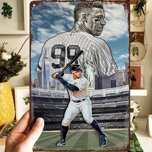 Vintage Baseball Player Aluminum Tin Metal Signs Home Décor 8x12 with Distressed