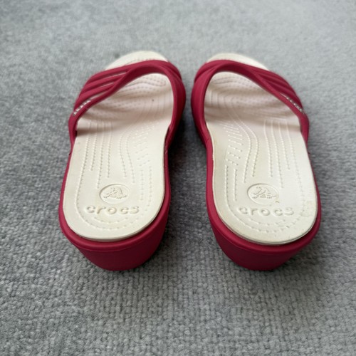 Crocs Sandals Womens Size 8 Pink Wedge Slide Strappy Slip On Comfort Croslite - Picture 4 of 12