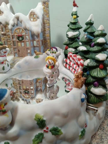 PartyLite Skating Snowman Music Box Candle Holder Christmas Trees Snowbell MOVES - Picture 16 of 24