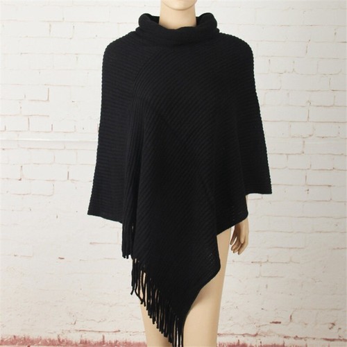 Grid Knitted Turtle Neck Poncho Jumper Cape Cowl Womens Shawls Ladies Wrap - Picture 5 of 16