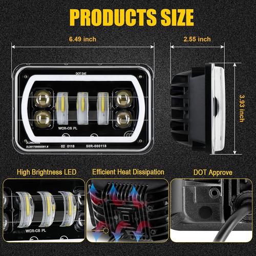 4 PIEZAS Faros LED RGB para Buick Regal 1982-1987 4x6" H4 haz alto/bajo Halo DRL - Imagen 2 de 11