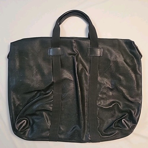 SONIA RYKIEL Large Black Snake Print Leather Tote 24 Hour Bag Canvas Lined VTG - Picture 2 of 16