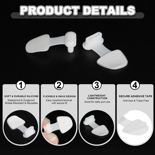 0.9 Inch USB Type C Dust Plug, 24 Pcs Anti Dust Plug Cover Female End, White - Photo 3 sur 6