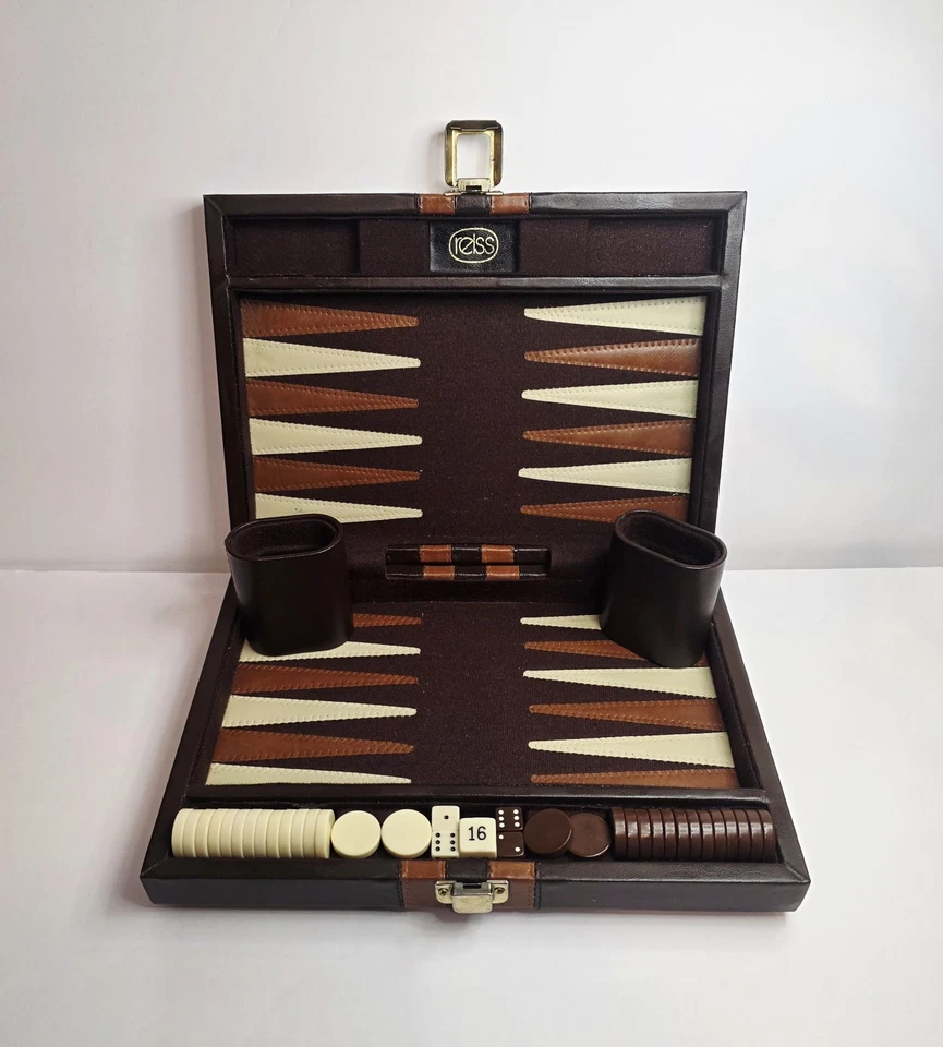 Juego de Backgammon Reiss Vintage con Estuche Plegable de Cuero Sintético Juego Completo Foto 2 de 4
