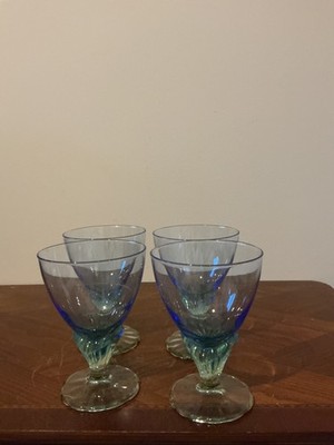 vintage Bormioli Rocco ''Bahia'' Italian glass goblets, featuring a striking two-t