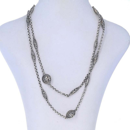 Konstantino Scrolling Flower Station Necklace 38" - Sterling Silver 925 Garnet - Picture 2 of 8