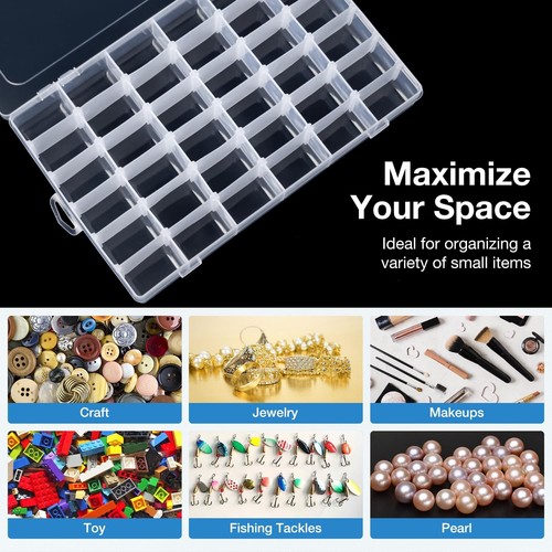 36 Grids Clear Plastic Organizer Box with Adjustable Dividers, 36 Compartment... - Picture 5 of 6