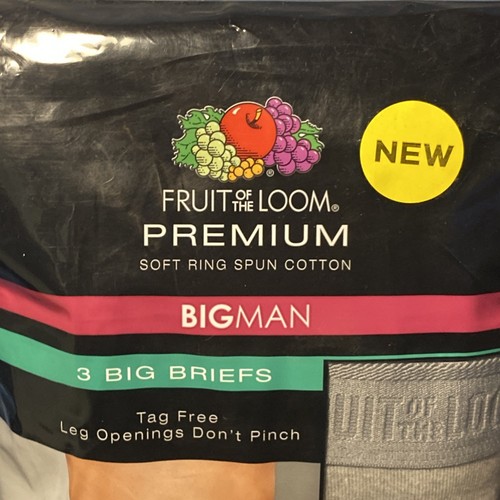 Fruit of The Loom Big Man Briefs, Size 4XB 54-56 - 3 Pairs Black / Gray 2016 NEW - Picture 4 of 10