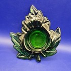 Maple Leaf Tea Light Holder - Green Glass