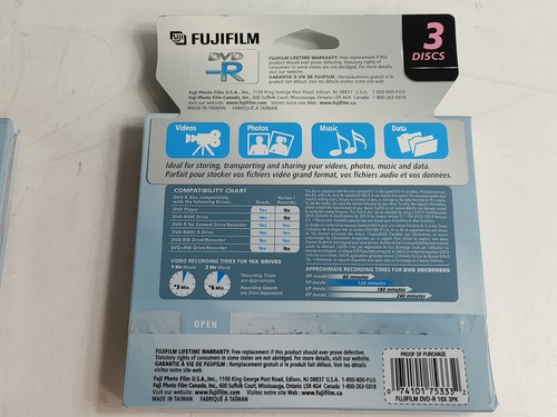 New Fujifilm DVD-R Writeable Discs 3PK 120 Min 4.7GB 16x Lot of 22 - Picture 3 of 6