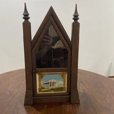 Antique Waterbury Plymouth Steeple Clock Case Pictorial Front Door & Gong Empty