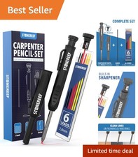 Professional Carpenter Pencil Set with Sharpener  7 Durable Refills for Prec...