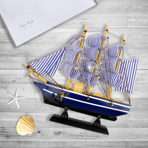 Dedoot Sailboat Model Decor, Wooden Sailing Boat Nautical Decor 7"x8" Blue - Picture 6 of 7