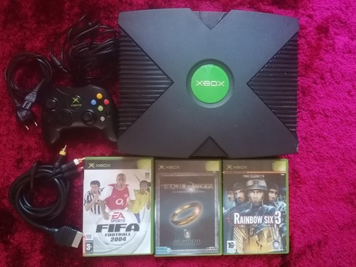 XBOX Konsole 1 FAT PAL Controller Pad S + 3 Spiele Lord Ringe Rainbow Six Fifa