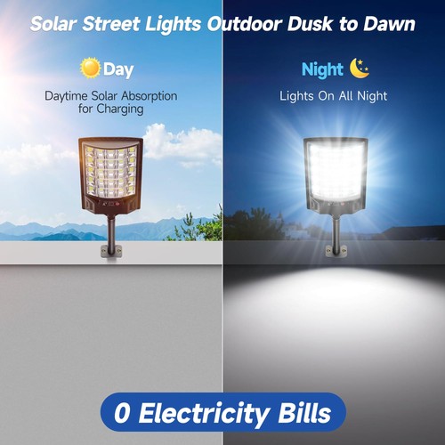 Solar Street Lights Outdoor, 6500K Outside Waterproof LED Street Light Dusk t... - Picture 2 of 7