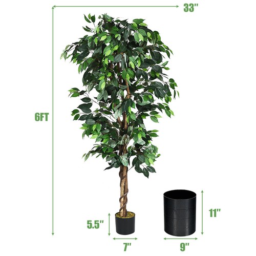 6Ft Artificial Ficus Tree Fake Greenery Plant Home Office Decoration - Picture 2 of 7
