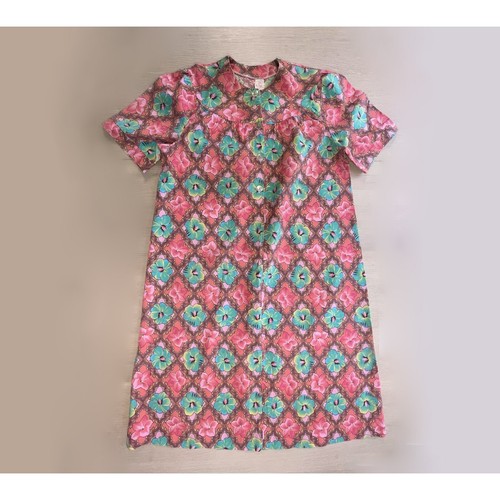 Vintage Finnish Cotton Floral 70s Dress, Pink Green Retro Summer Dress, L, D44 - Bild 6 von 11