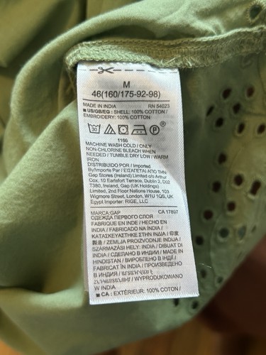 Gap Cap Sleeve, Eyelet Trimmed Olive Green Summer Blouse, Size M - Picture 6 of 7