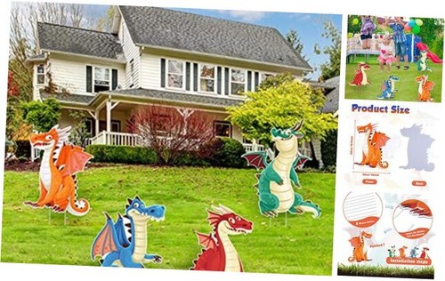 4 Pieces Dragon Party Decorations Dinosaur Birthday Yard Sign Outdoor Garden