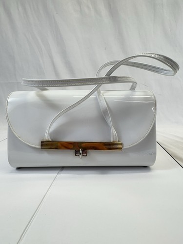 Vintage Crown Lewis White Patent Leather Purse Satchel Handbag Snap Closure - Picture 13 of 17