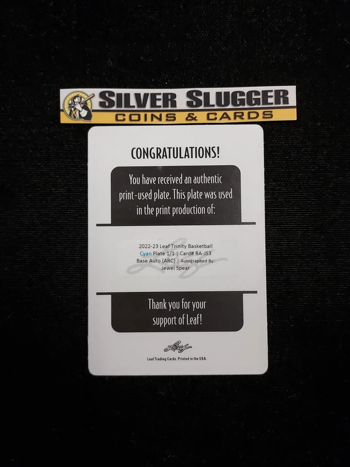 2022-23 Jewel Spear Leaf Trinity Printing Plate Cyan Auto 1/1 #BA-JS3 Tennessee - Image 2 of 2