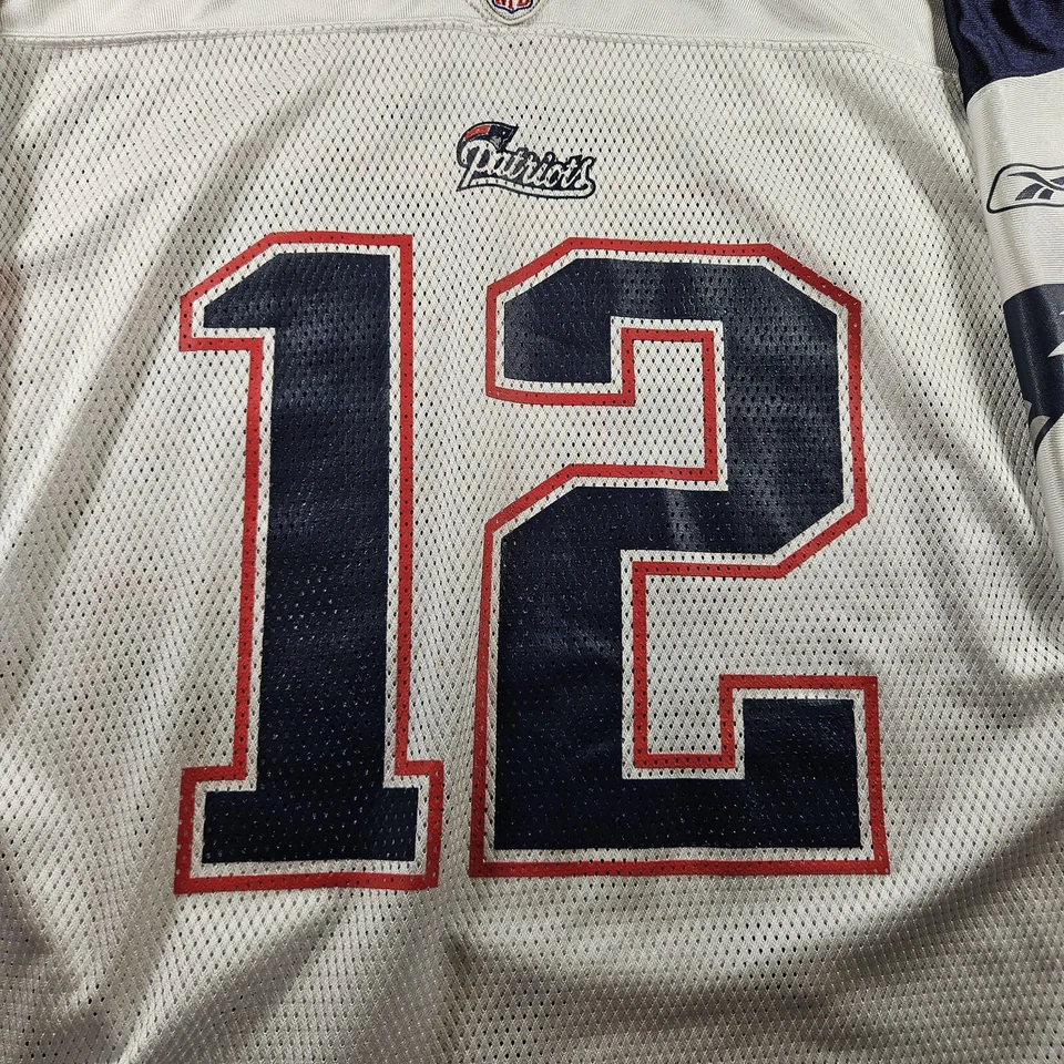 Camiseta de fútbol americano New England Patriots para hombre 2XL blanca azul NFL Tom Brady 12 Reebok Foto 3 de 4