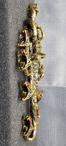 Große Cloisonne Brosche grün & goldfarben Anhänger mehrere Schlangen - Bild 9 von 10