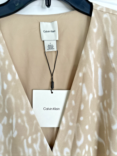 Calvin Klein Women's Surplice Neck Printed Wrap Midi Dress Modern Chic Cream 2 - Picture 7 of 10