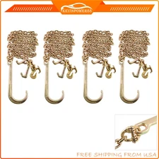 4PCS G70 5/16''x10' Tow Chain Long Shank J Hook w/ R T J & Grab Towing Hook