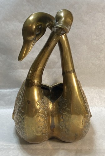 Vintage Messing Ente Gans verliebt Pflanzgefäß Figur hat etwas Patina 3 Pfund - Bild 2 von 14