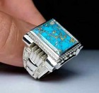 25 Carats Natural Turquoise Ring For Men, Real Feroza 925 Sterling Silver Ring
