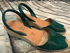 RIA-Menorca-Morell-Leather-Espadrilles-Sandal-Wedges-Emerald-Sz-40-9-5