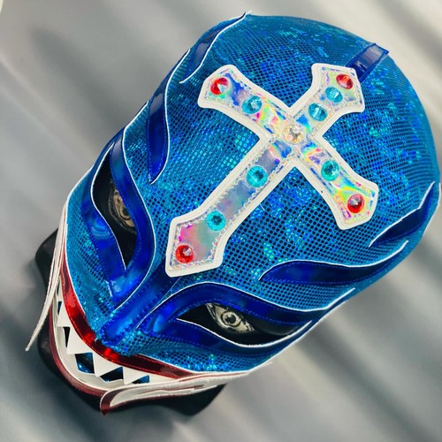 Shark Mysterio Handmade Semi Professional Wrestling Maske Lucha Libre Maske Blau - Bild 4 von 5