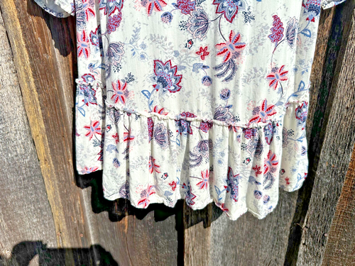 Women's MAURICE'S open Kimono Style Tunic 3/4 Slv Jacket Cream Multi floral S - Picture 4 of 7