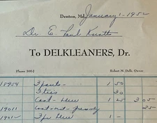 Denton Maryland Vintage Billhead Robert Delk Delkeaners 1952