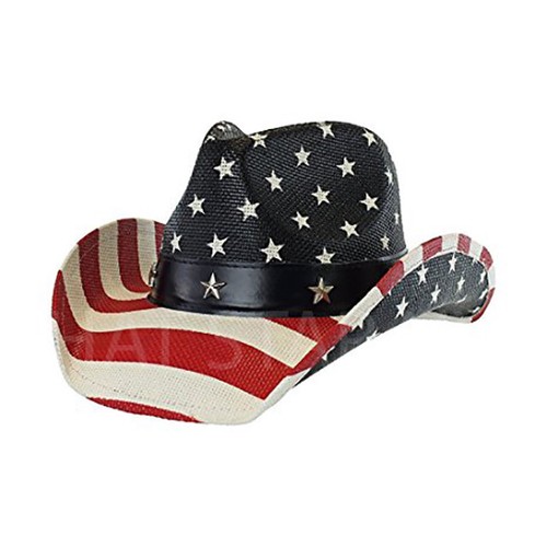 Men's Vintage Tea-Stained USA American Flag Shape-It Brim Cowboy Hat w/ Western - Picture 8 of 31