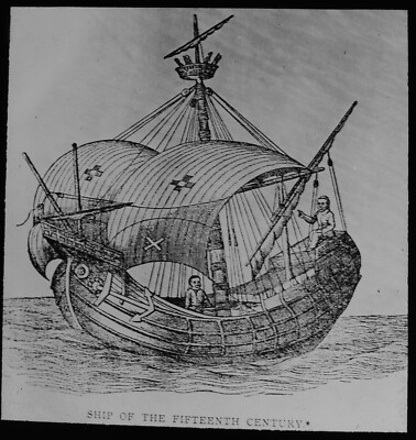 SCHIFF DES 15. JAHRHUNDERTS UM 1890 Magisches Laternendia MITTELALTERLICHES SCHIFF