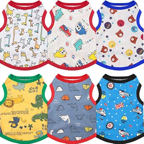 6-Piece Dog Shirts - Cute Printed Cotton Pet Shirts & Sweatshirts for Dogs (L)