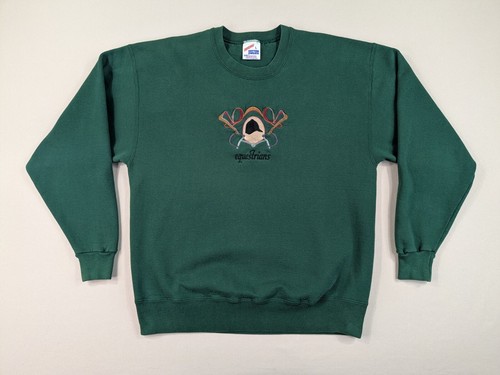 Vintage Jerzees Sweatshirt Adult Large Equestrian Embroidered Horses USA Made