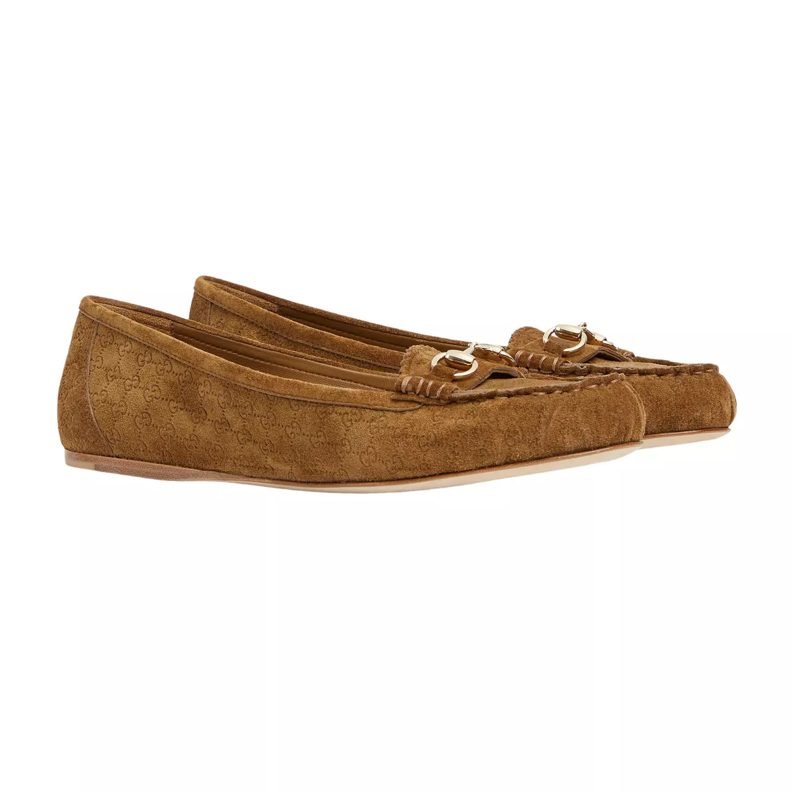 Ballerines en daim GUCCI Horsebit marron clair GG neuves et authentiques