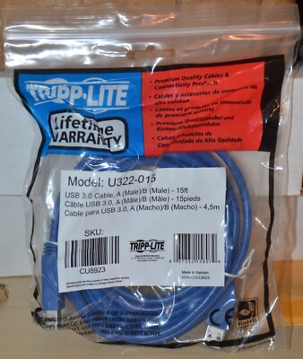 Tripp Lite U322-015 USB 3.2 Gen 1 SuperSpeed Device Cable A to B M/M 15 ft 4.57m